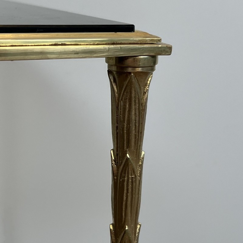Gilt Bronze Side Table with Palm Decoration and Double, Neoclassical, French Work, Attributed to Maison Baguès, circa 1940