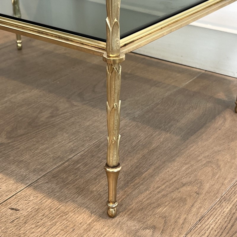 Gilt Bronze Side Table with Palm Decoration and Double, Neoclassical, French Work, Attributed to Maison Baguès, circa 1940