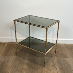 Gilt Bronze Side Table with Palm Decoration and Double, Neoclassical, French Work, Attributed to Maison Baguès, circa 1940