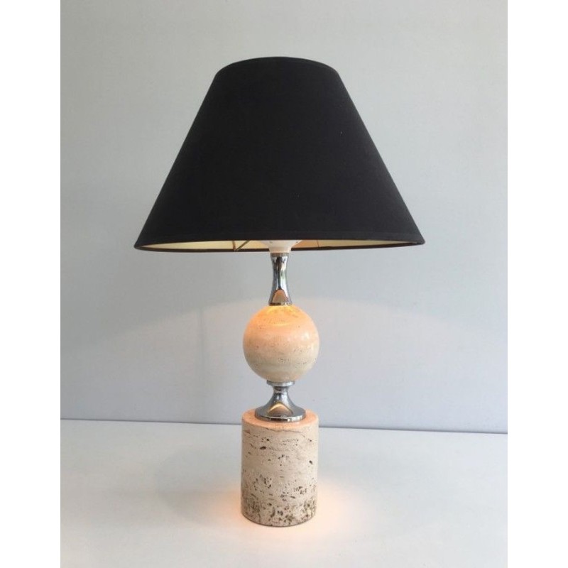 Lampe Travertin et Chrome par Philippe Barbie, Travail Français, vers 1970
