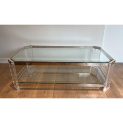 Octagonal Lucite Chrome Coffee Table Maison Jansen circa 1970