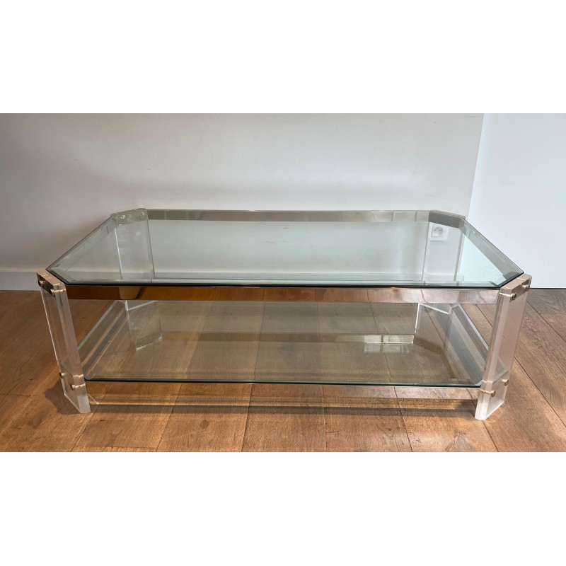 Octagonal Lucite Chrome Coffee Table Maison Jansen circa 1970