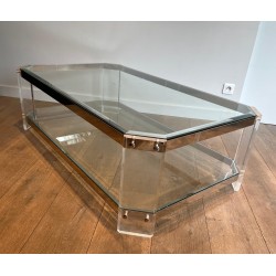 Table Basse Octogonale Lucite Chrome Maison Jansen vers 1970