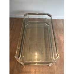 Octagonal Lucite Chrome Coffee Table Maison Jansen circa 1970