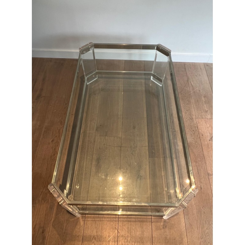 Table Basse Octogonale Lucite Chrome Maison Jansen vers 1970