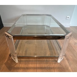 Octagonal Lucite Chrome Coffee Table Maison Jansen circa 1970