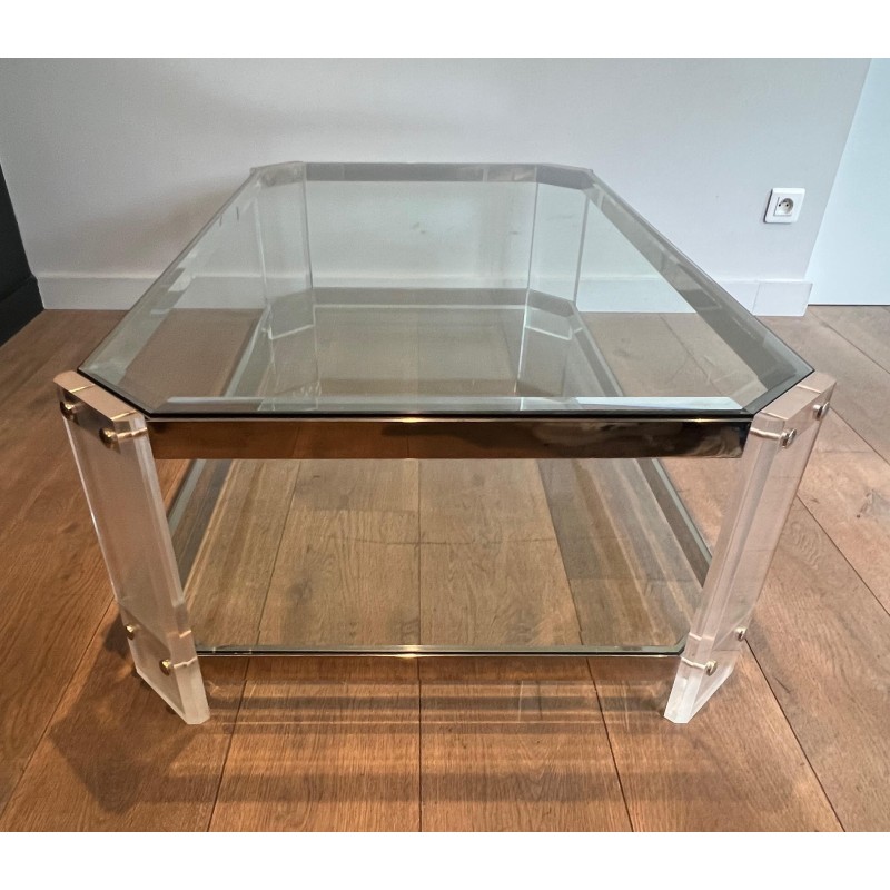 Table Basse Octogonale Lucite Chrome Maison Jansen vers 1970