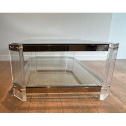 Table Basse Octogonale Lucite Chrome Maison Jansen vers 1970