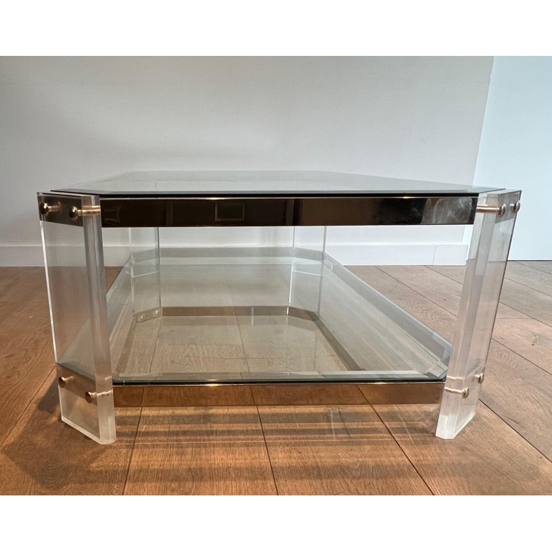 Table Basse Octogonale Lucite Chrome Maison Jansen vers 1970