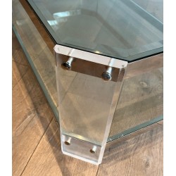 Octagonal Lucite Chrome Coffee Table Maison Jansen circa 1970