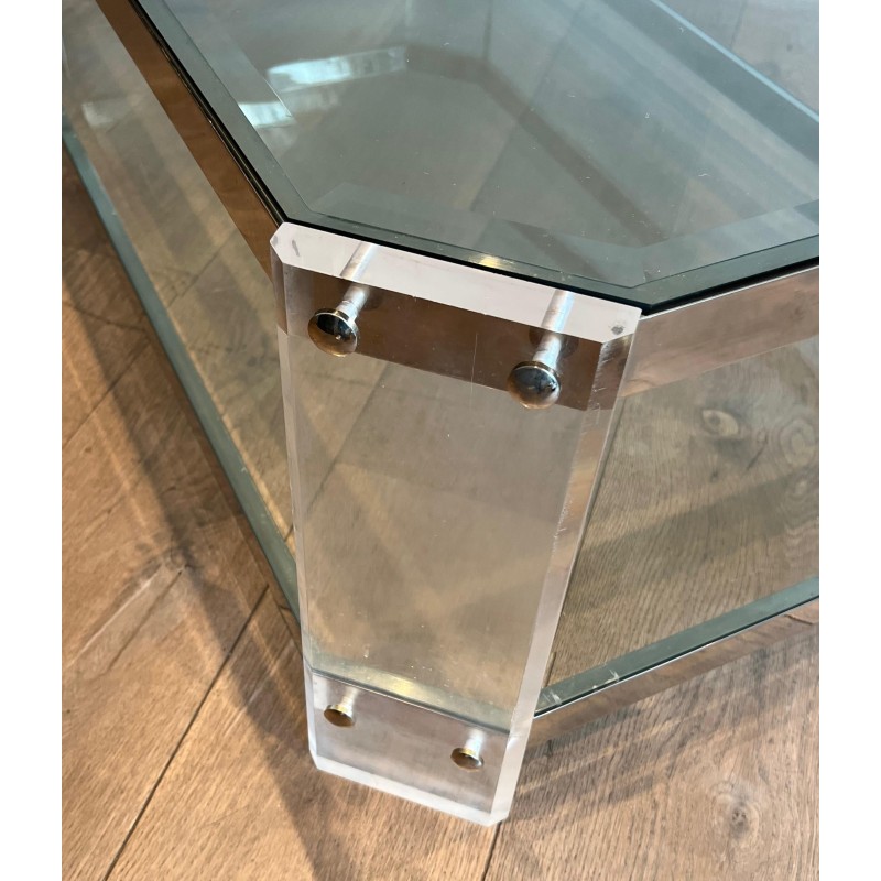 Octagonal Lucite Chrome Coffee Table Maison Jansen circa 1970
