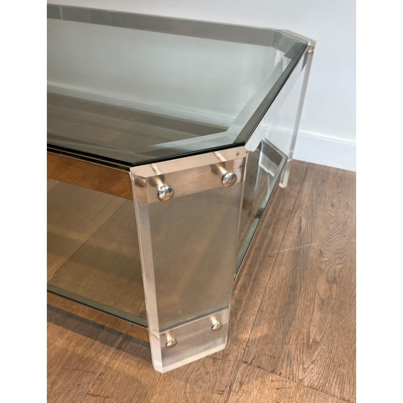 Table Basse Octogonale Lucite Chrome Maison Jansen vers 1970