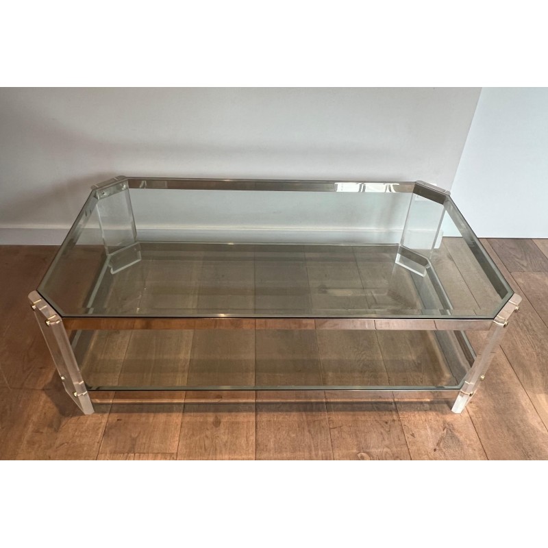 Octagonal Lucite Chrome Coffee Table Maison Jansen circa 1970