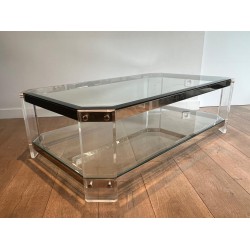Table Basse Octogonale Lucite Chrome Maison Jansen vers 1970