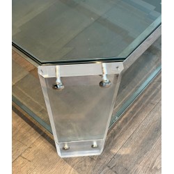 Octagonal Lucite Chrome Coffee Table Maison Jansen circa 1970