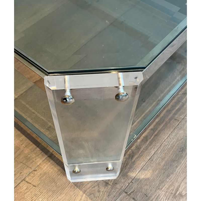 Table Basse Octogonale Lucite Chrome Maison Jansen vers 1970