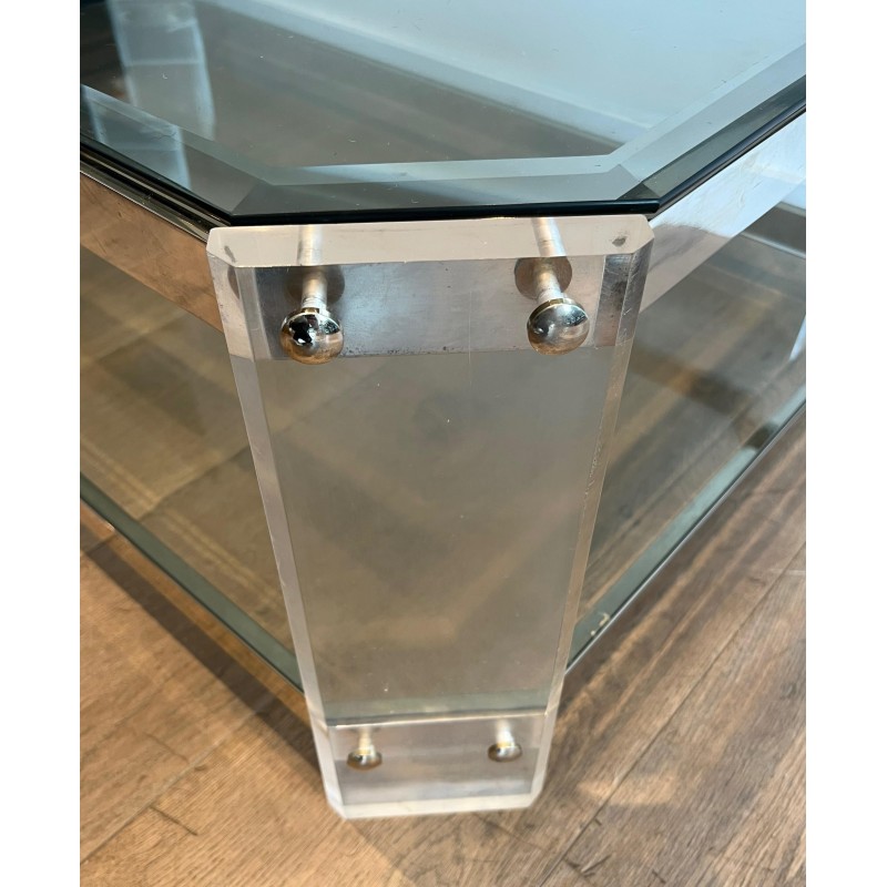 Octagonal Lucite Chrome Coffee Table Maison Jansen circa 1970
