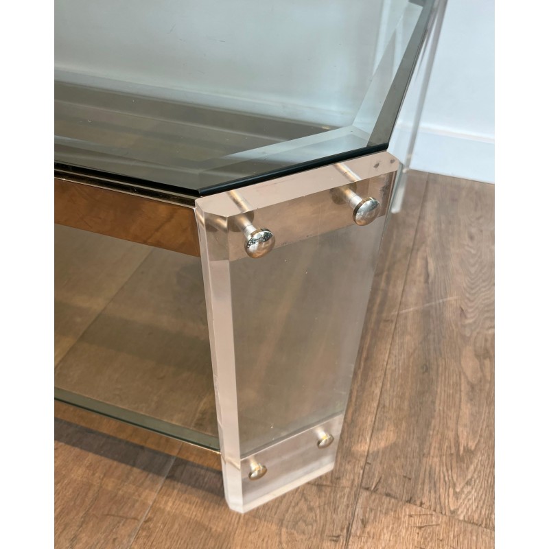 Table Basse Octogonale Lucite Chrome Maison Jansen vers 1970