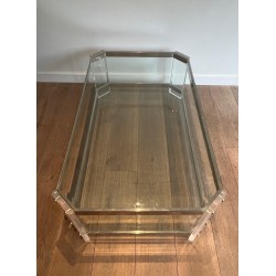 Table Basse Octogonale Lucite Chrome Maison Jansen vers 1970