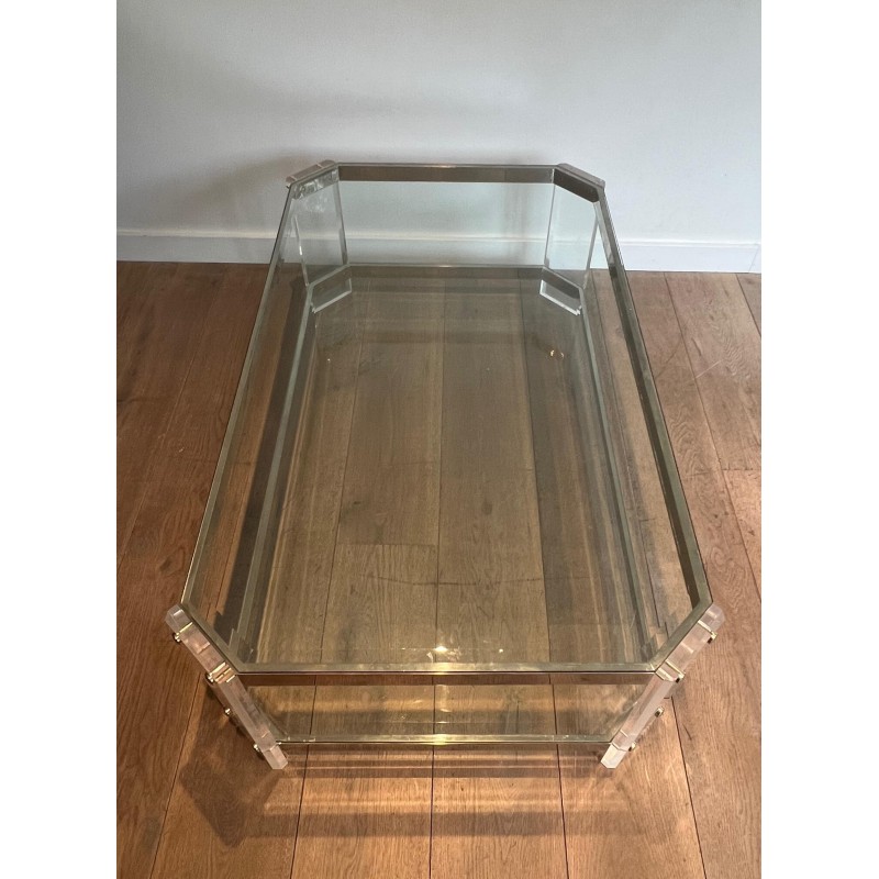 Octagonal Lucite Chrome Coffee Table Maison Jansen circa 1970