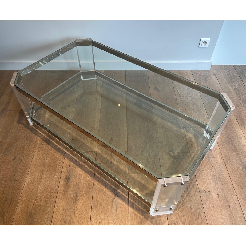 Octagonal Lucite Chrome Coffee Table Maison Jansen circa 1970