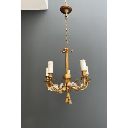 Petit Lustre en Bronze à Décors de Nœud, Louis XVI, Travail Français, vers 1920