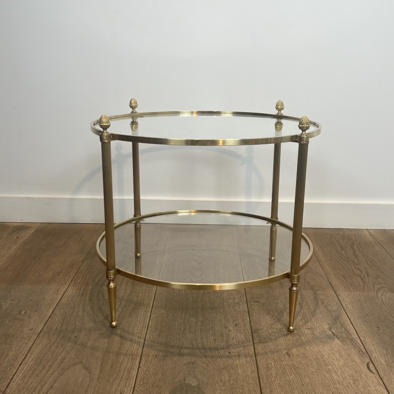 Paire de Bouts de Canapé Ronds en Laiton à Deux Plateaux, Néo-classique, Travail Français, de la Maison Jansen, vers 1950