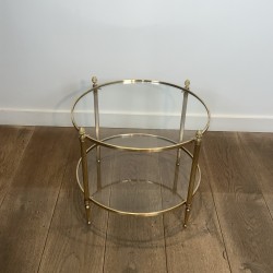 Paire de Bouts de Canapé Ronds en Laiton à Deux Plateaux, Néo-classique, Travail Français, de la Maison Jansen, vers 1950
