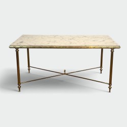 Table Basse Rectangulaire en Laiton à Plateau de Marbre Blanc, Néo-classique, Travail Français, de la Maison Jansen, vers 1950