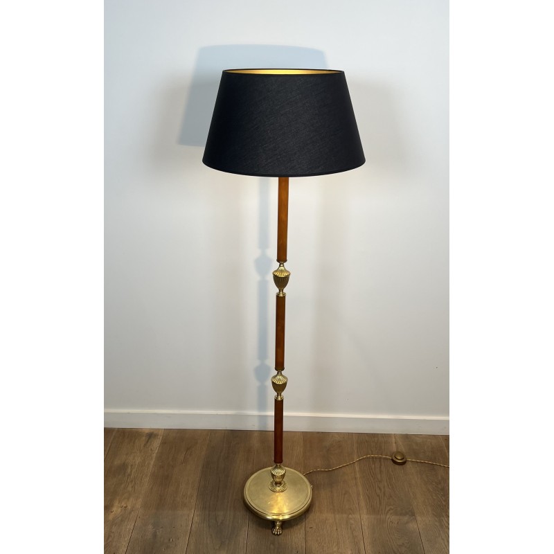 Floor Lamp in Amber Bakelite and Gilt Brass, Circular Base with Claw Feet, Neoclassical, French Work, circa 1940