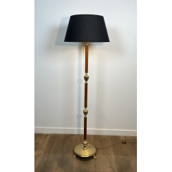 Lampadaire en Bakélite Ambrée et Laiton Doré, Base Circulaire à Pieds Griffes, Néo-classique, Travail Français, vers 1940