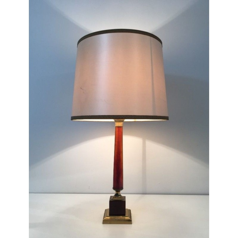 Élégante Lampe Celluloïd Rouge et Laiton, Travail Français, vers 1950