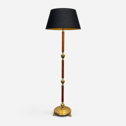Lampadaire en Bakélite Ambrée et Laiton Doré, Base Circulaire à Pieds Griffes, Néo-classique, Travail Français, vers 1940