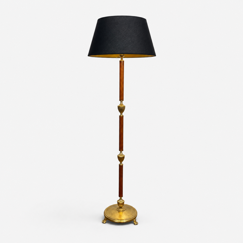 Floor Lamp in Amber Bakelite and Gilt Brass, Circular Base with Claw Feet, Neoclassical, French Work, circa 1940