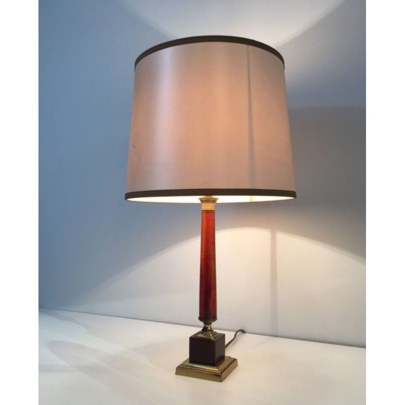 Elegant Red Celluloid & Brass Table Lamp, French Work, circa 1950