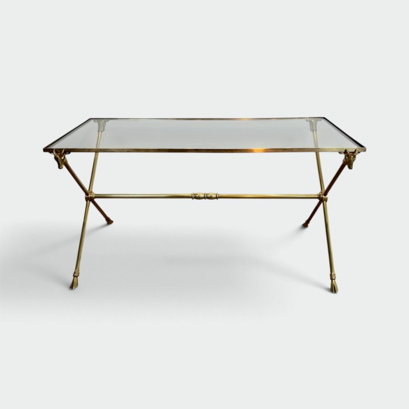 Table Basse Rectangulaire en Laiton à Têtes de Béliers, Néo-classique, Travail Français, de la Maison Ramsay, vers 1940