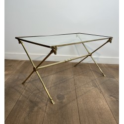 Rectangular Coffee Table in Brass with Ram's Heads, Neoclassical, French Work, by Maison Ramsay, circa 1940