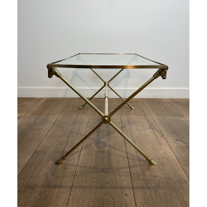 Table Basse Rectangulaire en Laiton à Têtes de Béliers, Néo-classique, Travail Français, de la Maison Ramsay, vers 1940