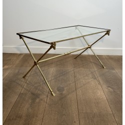 Table Basse Rectangulaire en Laiton à Têtes de Béliers, Néo-classique, Travail Français, de la Maison Ramsay, vers 1940