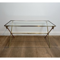 Rectangular Coffee Table in Brass with Ram's Heads, Neoclassical, French Work, by Maison Ramsay, circa 1940