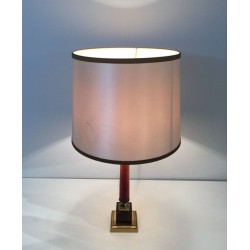 Elegant Red Celluloid & Brass Table Lamp, French Work, circa 1950