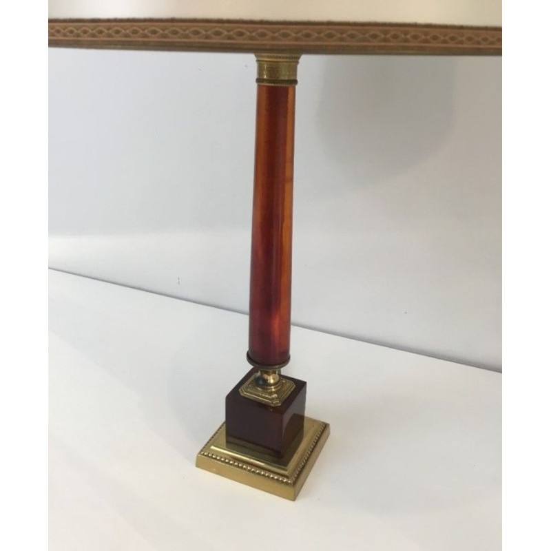 Élégante Lampe Celluloïd Rouge et Laiton, Travail Français, vers 1950