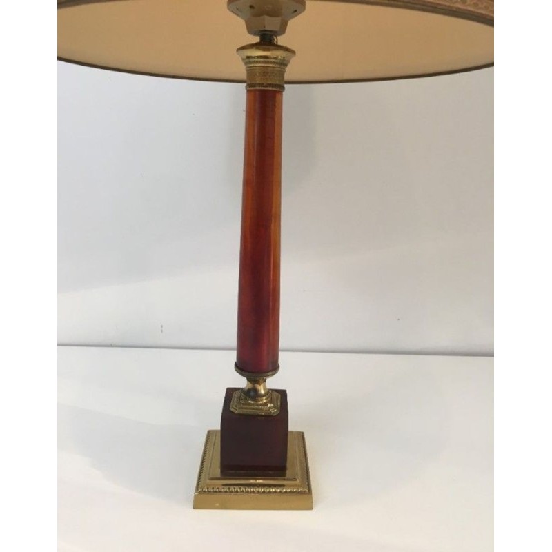 Élégante Lampe Celluloïd Rouge et Laiton, Travail Français, vers 1950