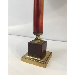 Élégante Lampe Celluloïd Rouge et Laiton, Travail Français, vers 1950