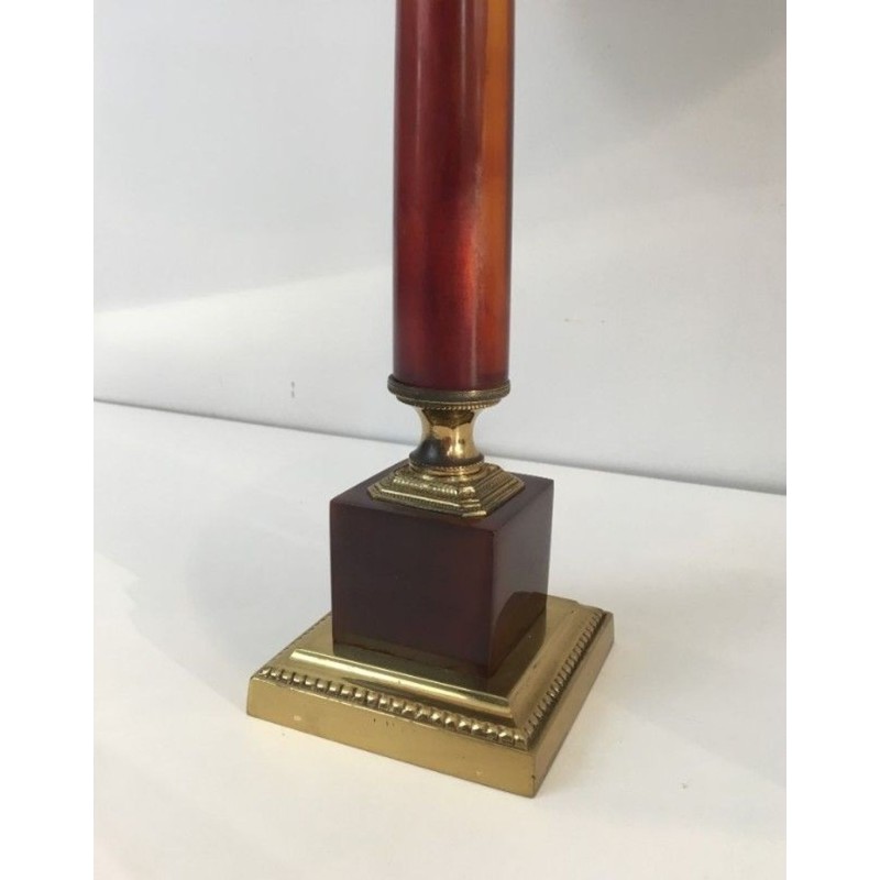 Elegant Red Celluloid & Brass Table Lamp, French Work, circa 1950