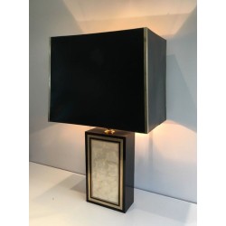Grande Lampe Bois Laqué Noir, Dorure et Nacre, Travail Français, vers 1970