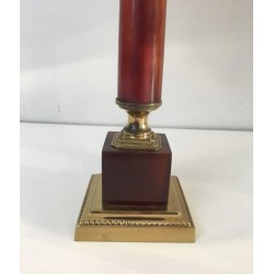 Elegant Red Celluloid & Brass Table Lamp, French Work, circa 1950