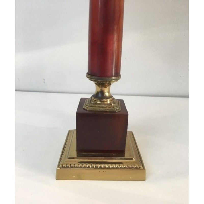 Élégante Lampe Celluloïd Rouge et Laiton, Travail Français, vers 1950