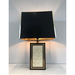 Tall Black Lacquered Wood, Gilt & Nacre Table Lamp, French, circa 1970