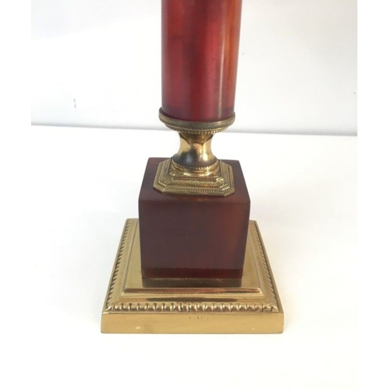 Elegant Red Celluloid & Brass Table Lamp, French Work, circa 1950